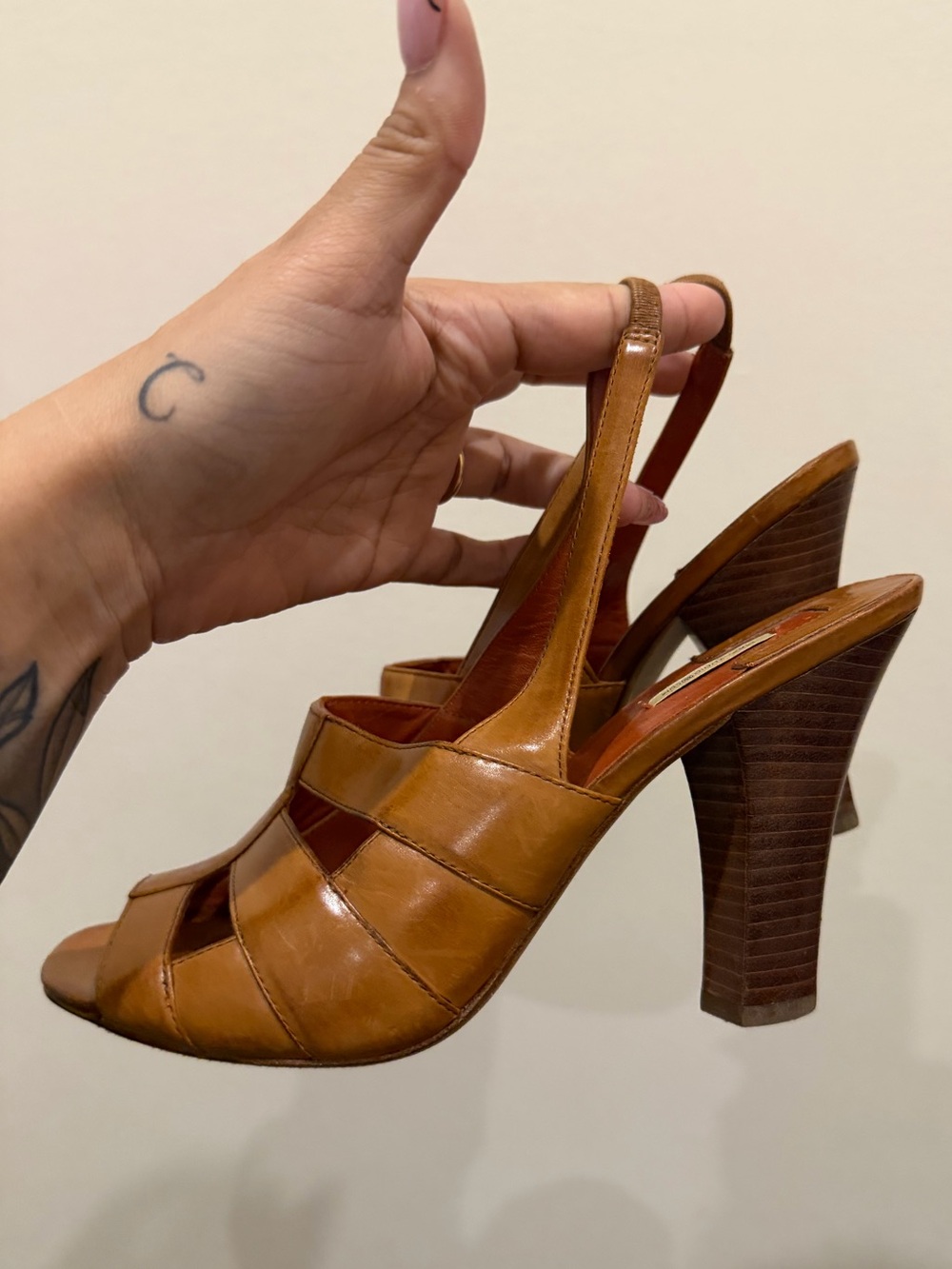 Max Studio Leather Slingback Heels